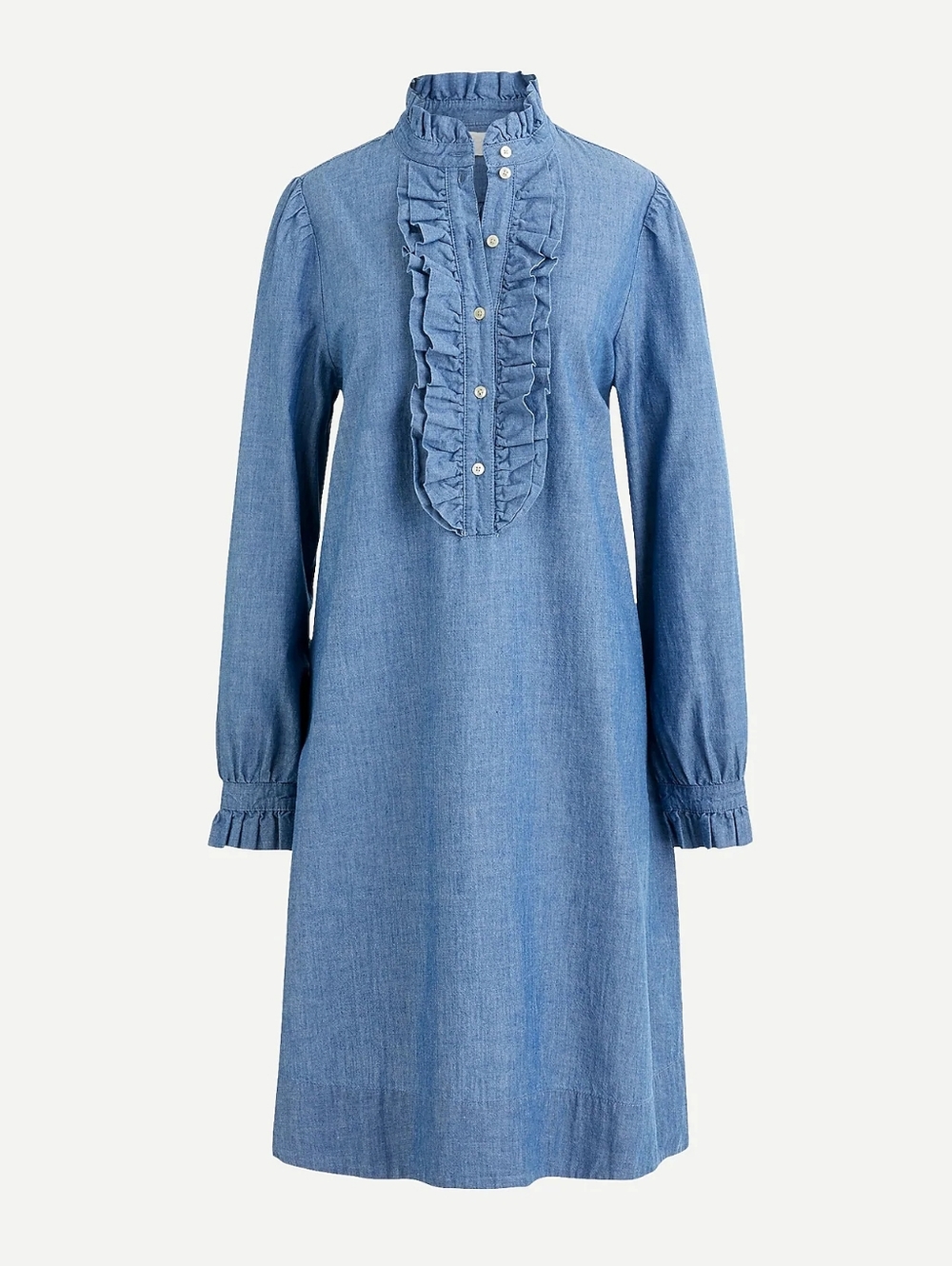 J. Crew Chambray Ruffle-front chambray dress Petite Small